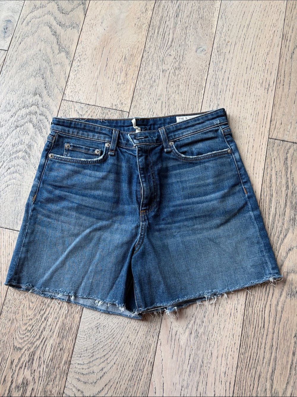rag & bone Indigo Denim Frayed Hem Shorts